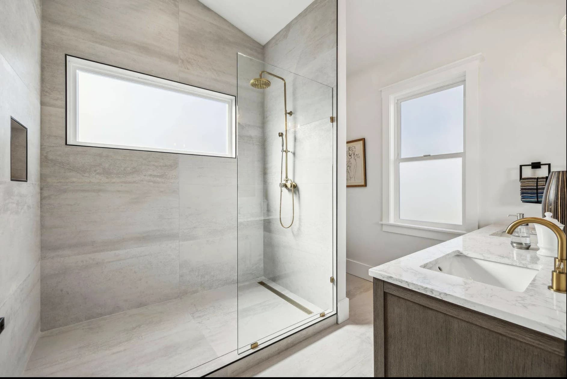 Primary bathroom with walk-in glass shower