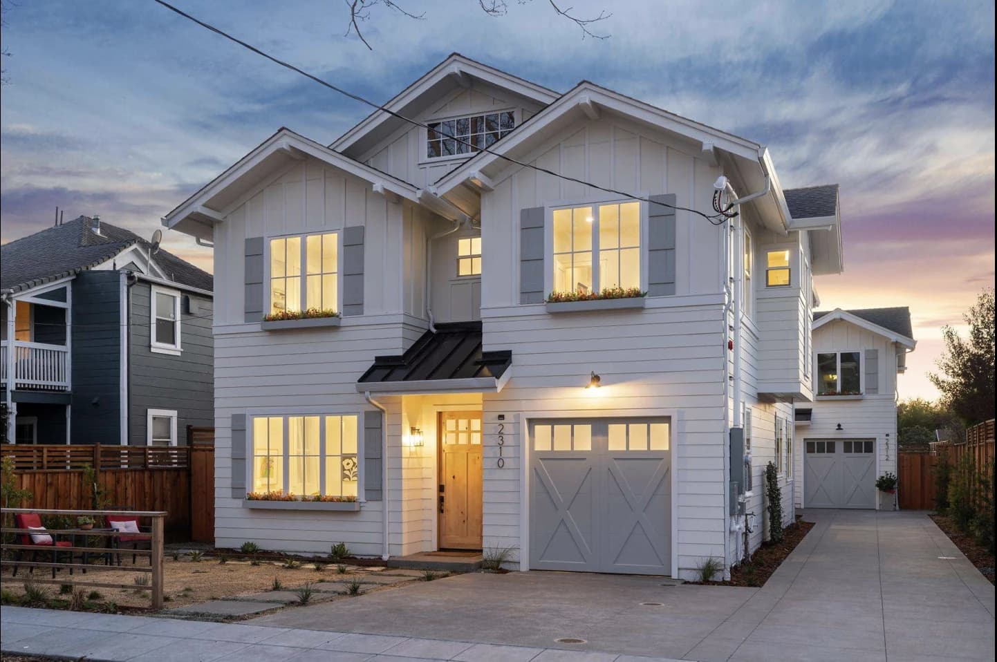 High-end custom home at dusk