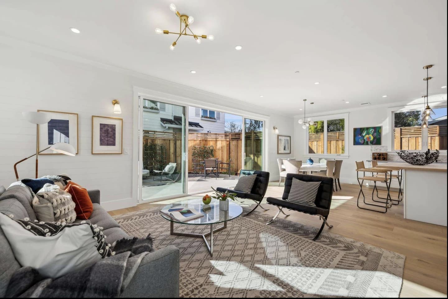 Open-plan living room filled with natural light