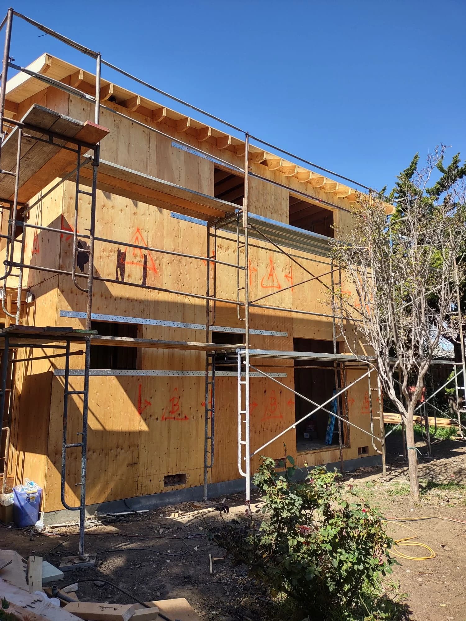 Second-story framing in progress