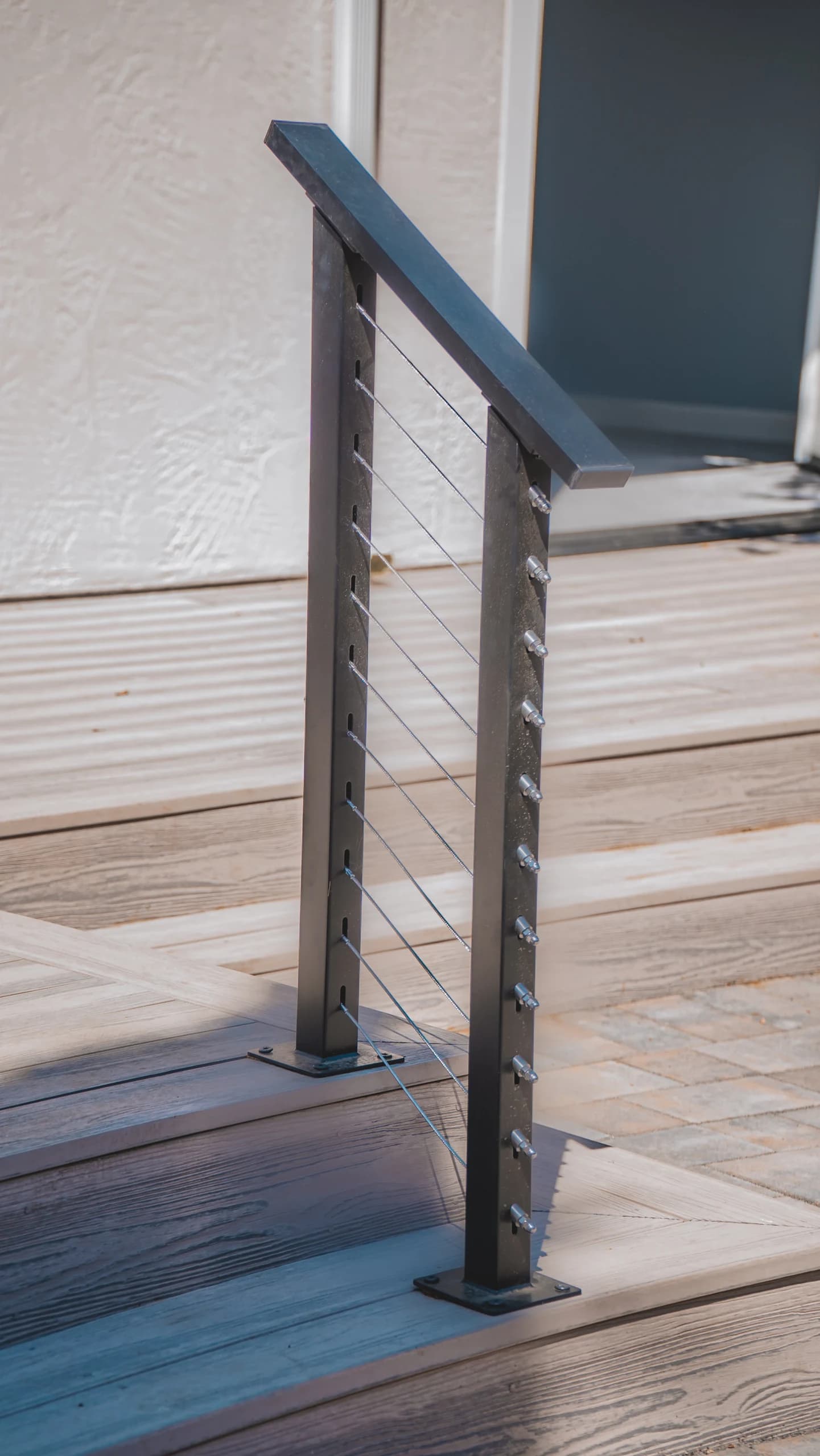 Floating staircase with glass railing